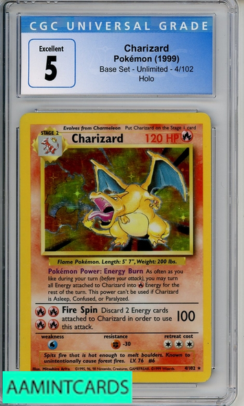 1999 POKEMON BASE SET UNLIMITED CHARIZARD #4 HOLO CGC 5 4207064005
