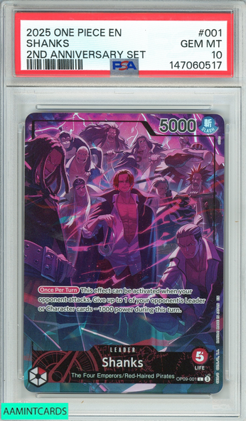 2025 ONE PIECE EN VERSION 2ND ANNIVERSARY SET SHANKS #001 PSA 10 GEM MT 147060517