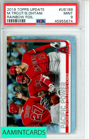 2019 TOPPS UPDATE M TROUT S OHTANI #US189 RAINBOW FOIL PSA 9 MINT 45955674