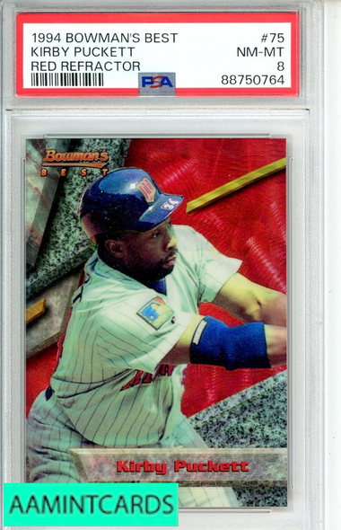 1994 BOWMAN S BEST KIRBY PUCKETT #75 RED REFRACTOR PSA 8 NM-MT 88750764