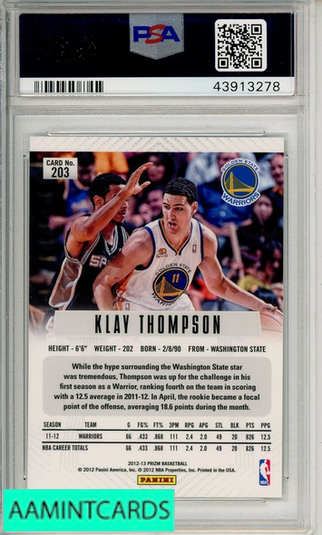 2012 PANINI PRIZM KLAY THOMPSON #203 PSA 9 MINT RC 43913278