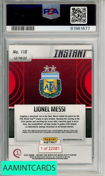 2022 PANINI INSTANT FIFA WORLD CUP QATAR LIONEL MESSI #118 PSA 10 GEM MT 81961677
