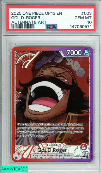2025 ONE PIECE OP13-CARRYING ON HIS WILL GOL D  ROGER #003 ALT ART PSA 10 GEM MT 147060571