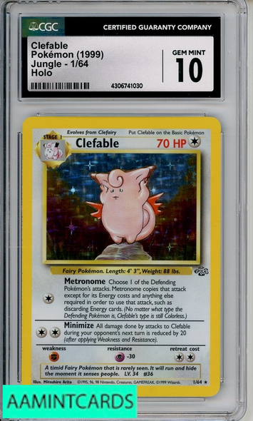 1999 POKEMON JUNGLE CLEFABLE #1 HOLO CGC 10 GEM MINT 4306741030
