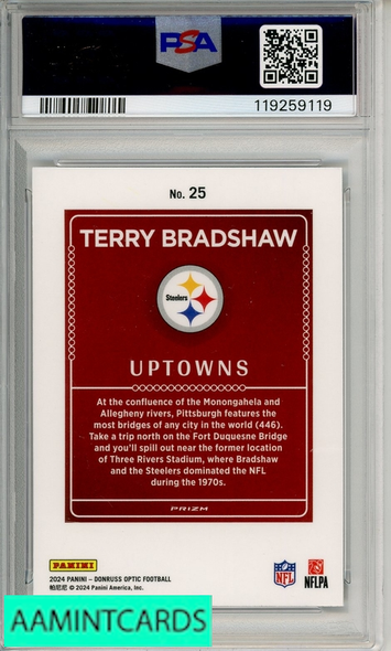 2024 PANINI DONRUSS OPTIC UPTOWNS TERRY BRADSHAW #25 PSA 10 GEM MT 119259119