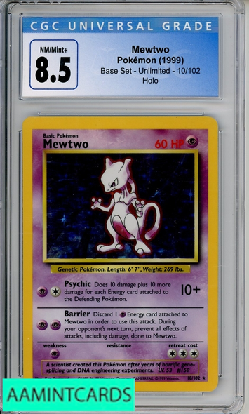 1999 POKEMON BASE SET UNLIMITED HOLO MEWTWO #10 CGC 8.5 4109097132