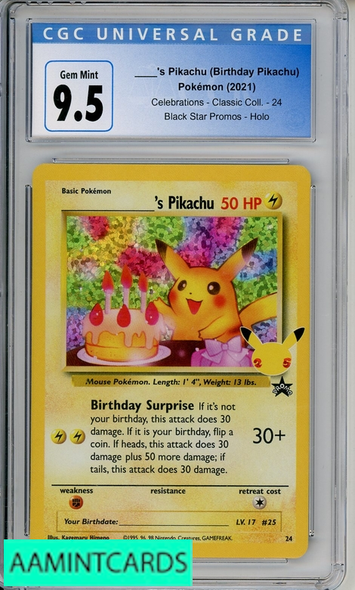 2021 POKEMON CELEBRATIONS CLASSIC COLL BSP BIRTHDAY PIKACHU #24 CGC 9.5 4045742026