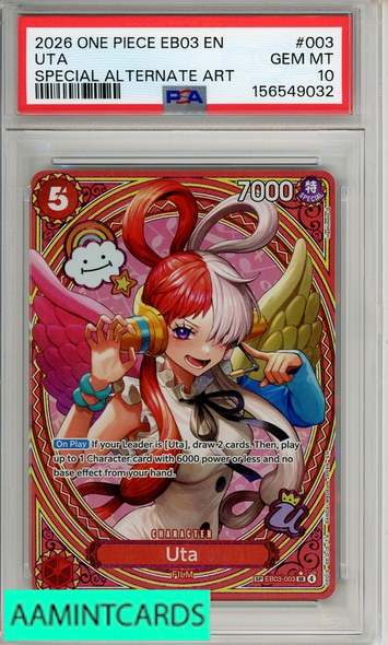 2026 ONE PIECE EB03-EXTRA BOOSTER HEROINES EDITION UTA #003 SPECIAL ALT ART PSA 10 GEM MT 156549032
