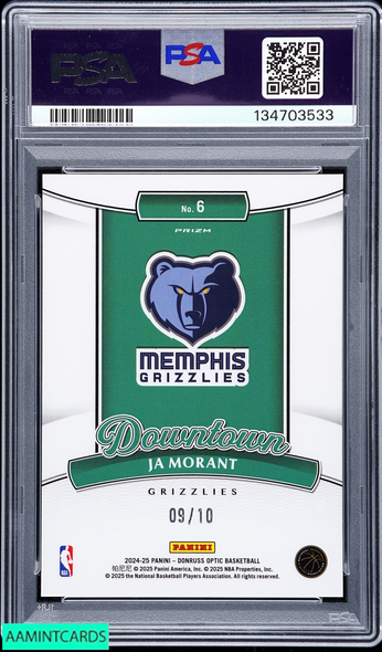 2024 PANINI DONRUSS OPTIC DOWNTOWN JA MORANT #6 GOLD 9 OF 10 PSA 9 MINT 134703533