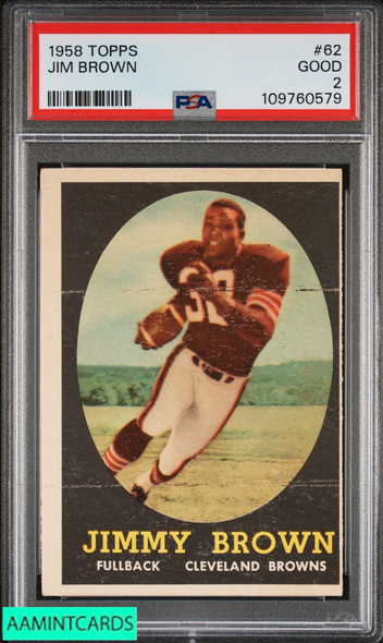 1958 TOPPS JIM BROWN #62 ROOKIE RC CLEVELAND BROWNS PSA 2 GOOD 109760579