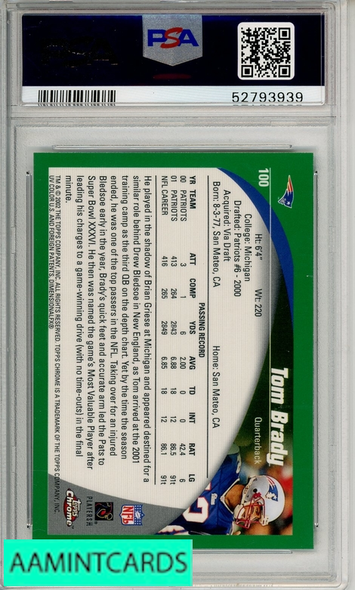 2002 TOPPS CHROME TOM BRADY #100 PSA 9 MINT 52793939