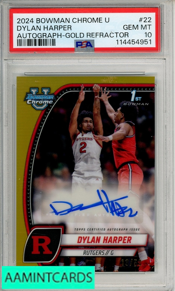 2024 BOWMAN CHROME UNIVERSITY DYLAN HARPER #22 AUTOGRAPH GOLD PSA 10 114454951