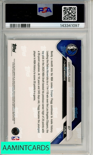 2025 TOPPS NOW COOPER FLAGG #67 PSA 10 GEM MT RC 143341097
