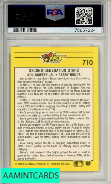 1991 FLEER K GRIFFEY B BONDS #710 PSA 10 GEM MT 75857224