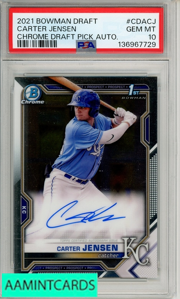 2021 BOWMAN DRAFT CHROME DRAFT PICK AUTOGRAPHS CARTER JENSEN #CDACJ PSA 10 136967729