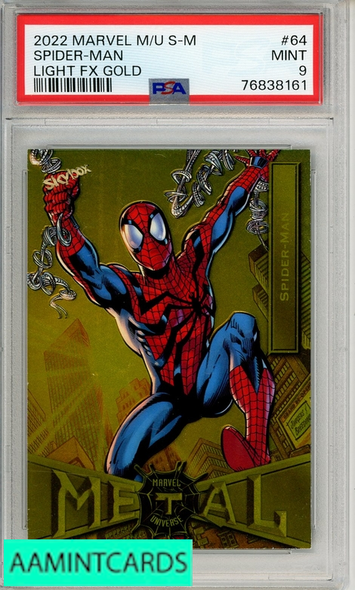 2022 SKYBOX MARVEL METAL UNIVERSE SPIDER-MAN #64 LIGHT FX GOLD PSA 9 MINT 76838161
