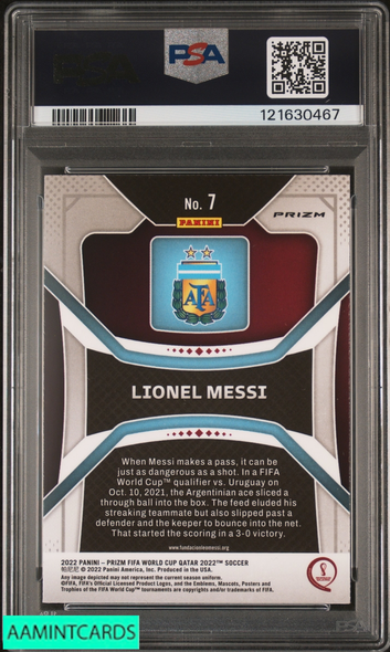 2022 PANINI PRIZM WORLD CUP QATAR LIONEL MESSI #7 GREEN ICE PSA 9 MINT 121630467
