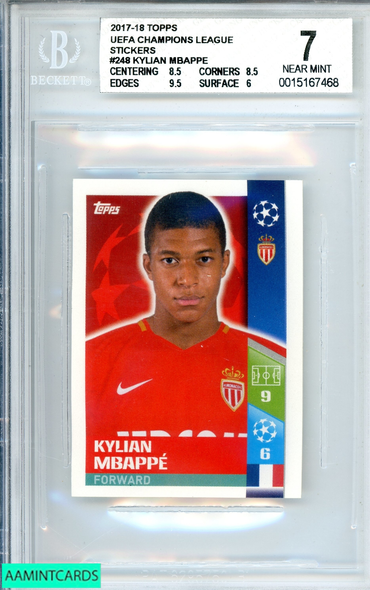 2017-18 TOPPS UEFA CHAMPIONS LEAGUE KYLIAN MBAPPE#248 STICKER ROOKIE BGS 7 NM 0015167468