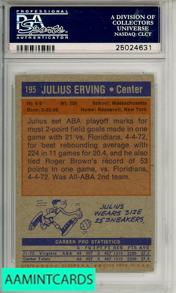 1972 TOPPS JULIUS ERVING #195 PSA 8 5 NM-MT+  RC 25024631