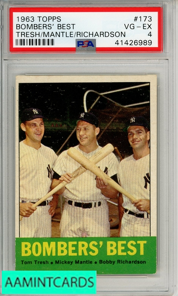 1963 TOPPS BOMBERS  BEST #173 TRESH MANTLE RICHARDSON PSA 4 VG-EX 41426989