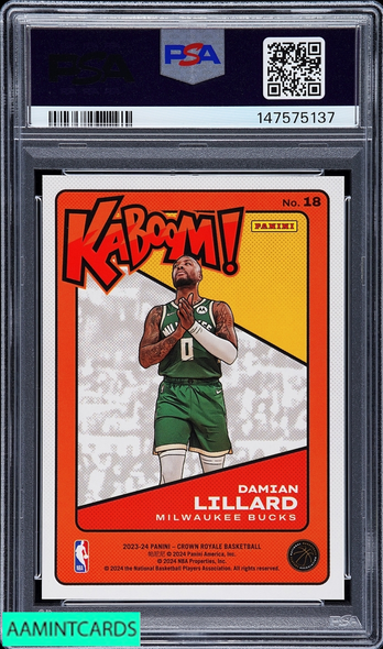 2023 PANINI CROWN ROYALE KABOOM! DAMIAN LILLARD #18 GOLD 4 OF 10 PSA 7 NM 147575137