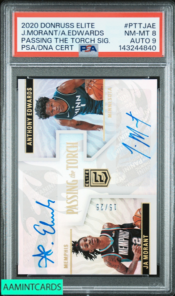 2020 DONRUSS ELITE PASSING THE TORCH SIG J MORANT A EDWARDS OF 25 PSA 8 AUTO 9 143244840