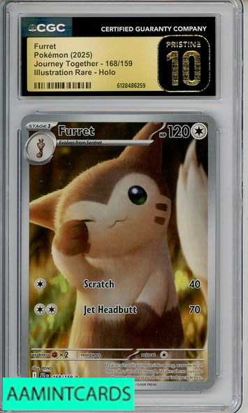 2025 POKEMON JOURNEY TOGETHER FURRET #168 ILLUST RARE HOLO CGC 10 PRISTINE 6128486259
