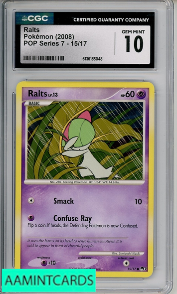2008 POKEMON POP SERIES 7 RALTS #15 CGC 10 GEM MINT 6136185048
