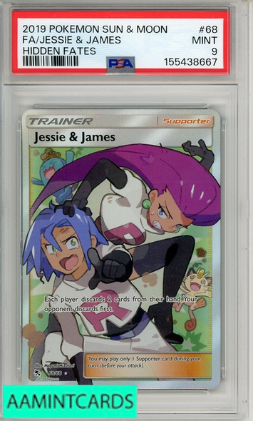 2019 POKEMON SUN MOON HIDDEN FATES FA JESSIE JAMES #68 PSA 9 MINT 155438667