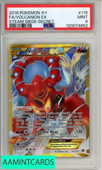 2016 POKEMON XY STEAM SIEGE FA VOLCANION EX #115 STEAM SIEGE-SECRET PSA 9 MINT 120074652