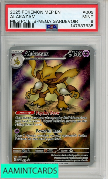 2025 POKEMON MEP EN-ME BSP ALAKAZAM #009 MEG PC ETB-MEGA GARDEVOIR PSA 9 147987635