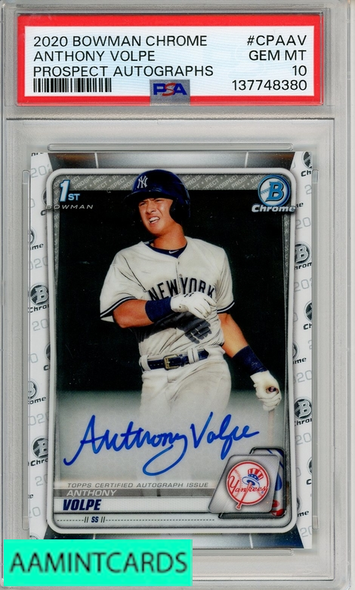 2020 BOWMAN CHROME PROSPECT AUTOGRAPHS ANTHONY VOLPE #CPAAV PSA 10 GEM MT 137748380
