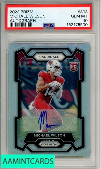 2023 PANINI PRIZM MICHAEL WILSON #303 SILVER AUTO PSA 10 GEM MT RC 152175500