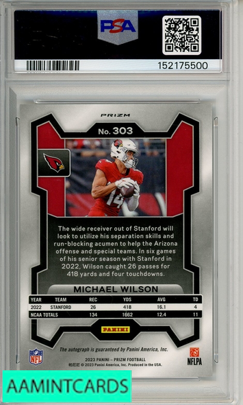 2023 PANINI PRIZM MICHAEL WILSON #303 SILVER AUTO PSA 10 GEM MT RC 152175500