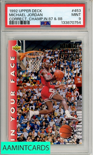 1992 UPPER DECK MICHAEL JORDAN #453 CORRECT  CHAMP IN 87 88 PSA 9 MINT 133870754