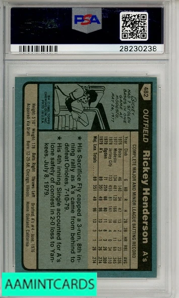 1980 TOPPS RICKEY HENDERSON #482 PSA 6 EX-MT RC 28230238