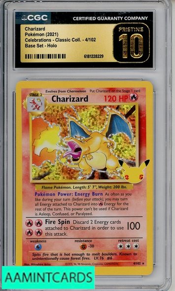 2021 POKEMON CELEBRATIONS CLASSIC COLL BASE SET HOLO CHARIZARD #4 CGC 10 PRIST 6181228229