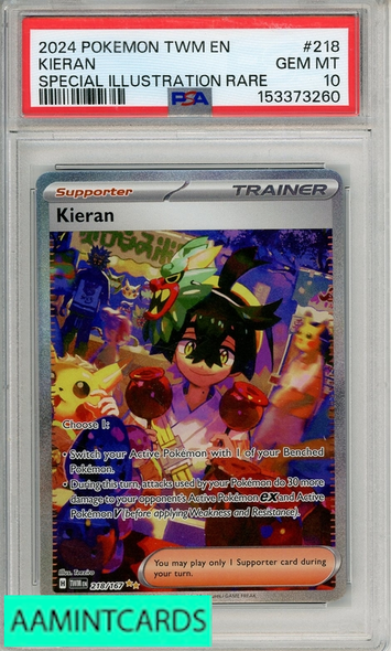 2024 POKEMON TWM EN-TWILIGHT MASQUERADE KIERAN #218 SPECIAL ILL RARE PSA 10 153373260