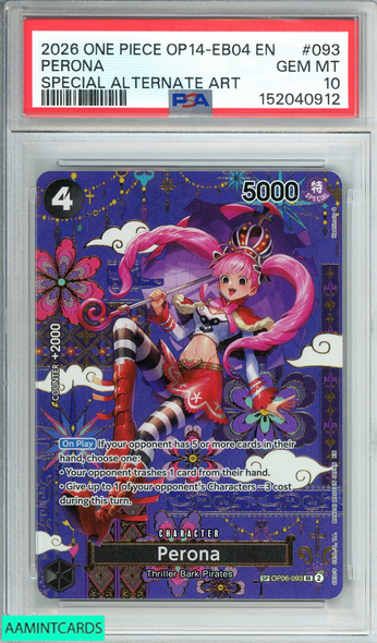 2026 ONE PIECE OP14-EB04-EN PERONA#093 SPECIAL ALT ART PSA 10 GEM MT 152040912