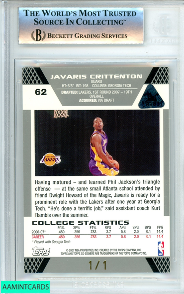 2007-08 TOPPS CO SIGNERS BRYANT CRITTENTON#62 GOLD GREEN FOIL 1 OF 1 BGS 9 MINT 0014475764