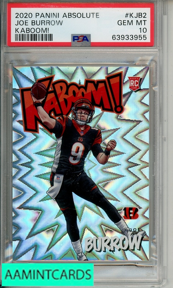 2020 PANINI ABSOLUTE KABOOM! JOE BURROW #KJB2 KABOOM! PSA 10 GEM MT RC 63933955