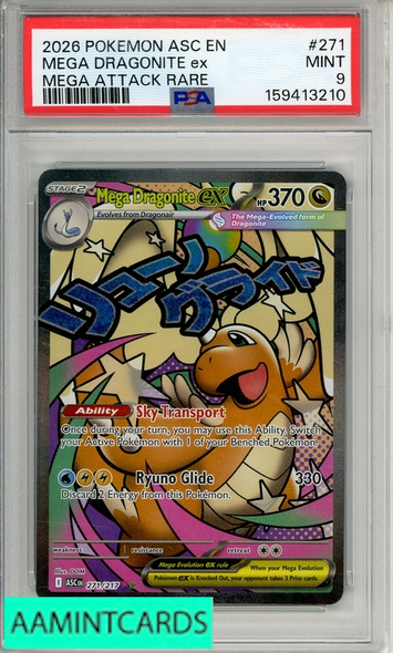 2026 POKEMON EN ASCENDED HEROES MEGA DRAGONITE EX #271 MEGA ATTACK RARE PSA 9 159413210