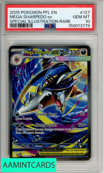 2025 POKEMON PFL EN-PHANTASMAL FLAMES MEGA SHARPEDO EX #127 SIR PSA 10 GEM MT 150013779