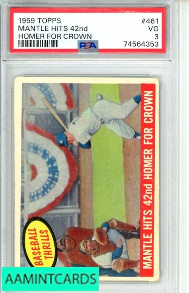 1959 TOPPS MANTLE HITS 42ND #461 HOMER FOR CROWN PSA 3 VG 74564353