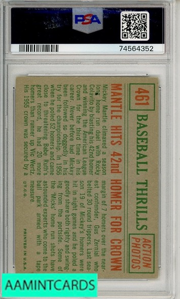 1959 TOPPS MANTLE HITS 42ND #461 HOMER FOR CROWN PSA 5 EX 74564352