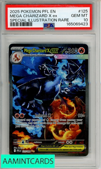 2025 POKEMON PFL EN-PHANTASMAL FLAMES MEGA CHARIZARD X EX #125 SIR PSA 10 165069423