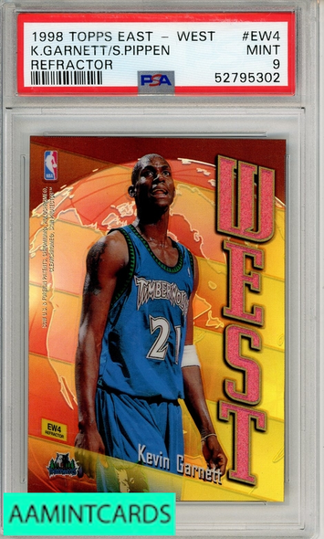 1998 TOPPS EAST - WEST S PIPPEN K GARNETT #EW4 REFRACTOR PSA 9 MINT 52795302