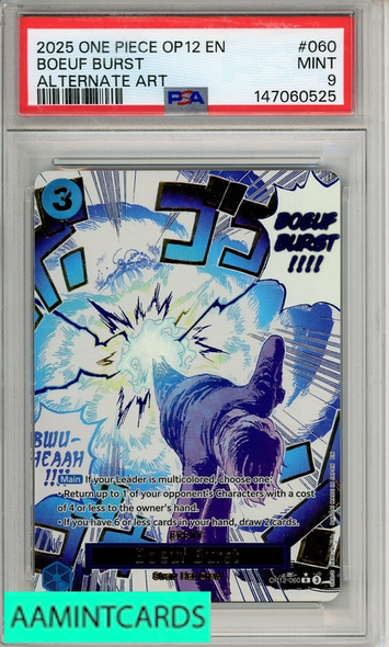2025 ONE PIECE OP12-LEGACY OF THE MASTER BOEUF BURST #060 ALTERNATE ART PSA 9 147060525