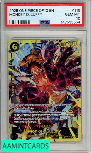 2025 ONE PIECE OP10-ROYAL BLOOD MONKEY D  LUFFY #118 PSA 10 GEM MT 147535554