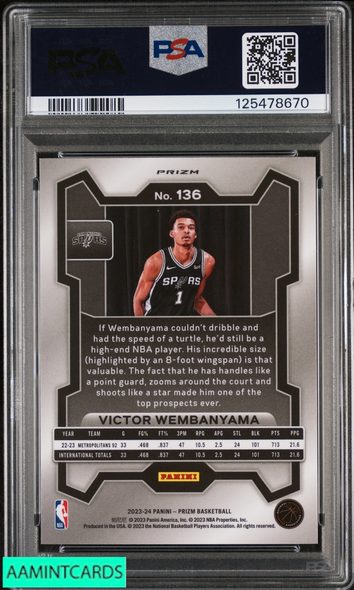 2023 PANINI PRIZM VICTOR WEMBANYAMA #136 SILVER PRIZM ROOKIE RC PSA 10 GEM MT 125478670